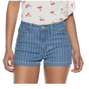 So Goods For Life Womens Blue White Pinstripe Denim Cuffed Shorts Size 15
